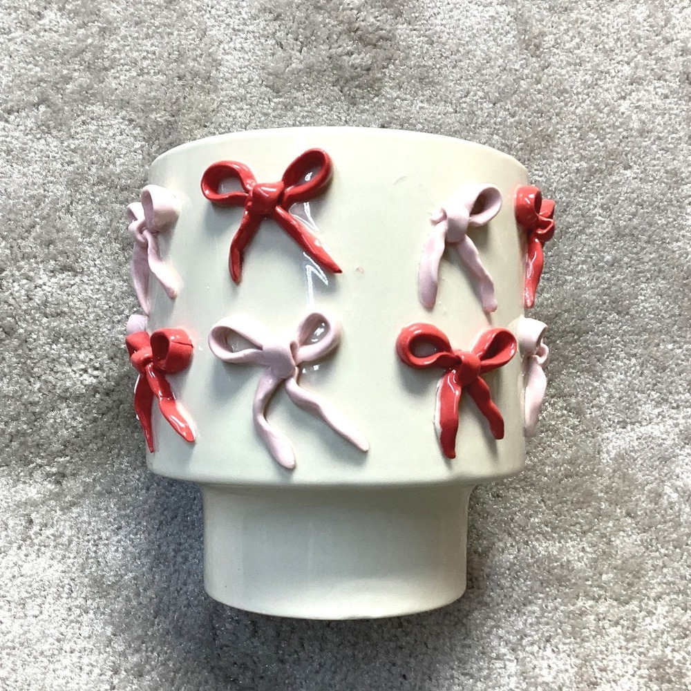 Decorative Ceramic Pink‎  Bows Planter Vase Organizer  Nursery